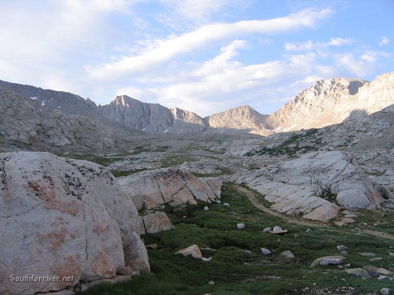 IMG_1603.JPG - Morning view of Forester Pass (the notch in the middle)