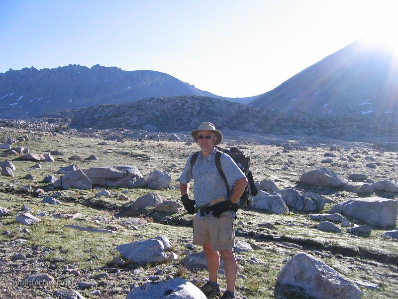 IMG_1688.JPG - Mike on trail near Mather Pass - Cold morning!